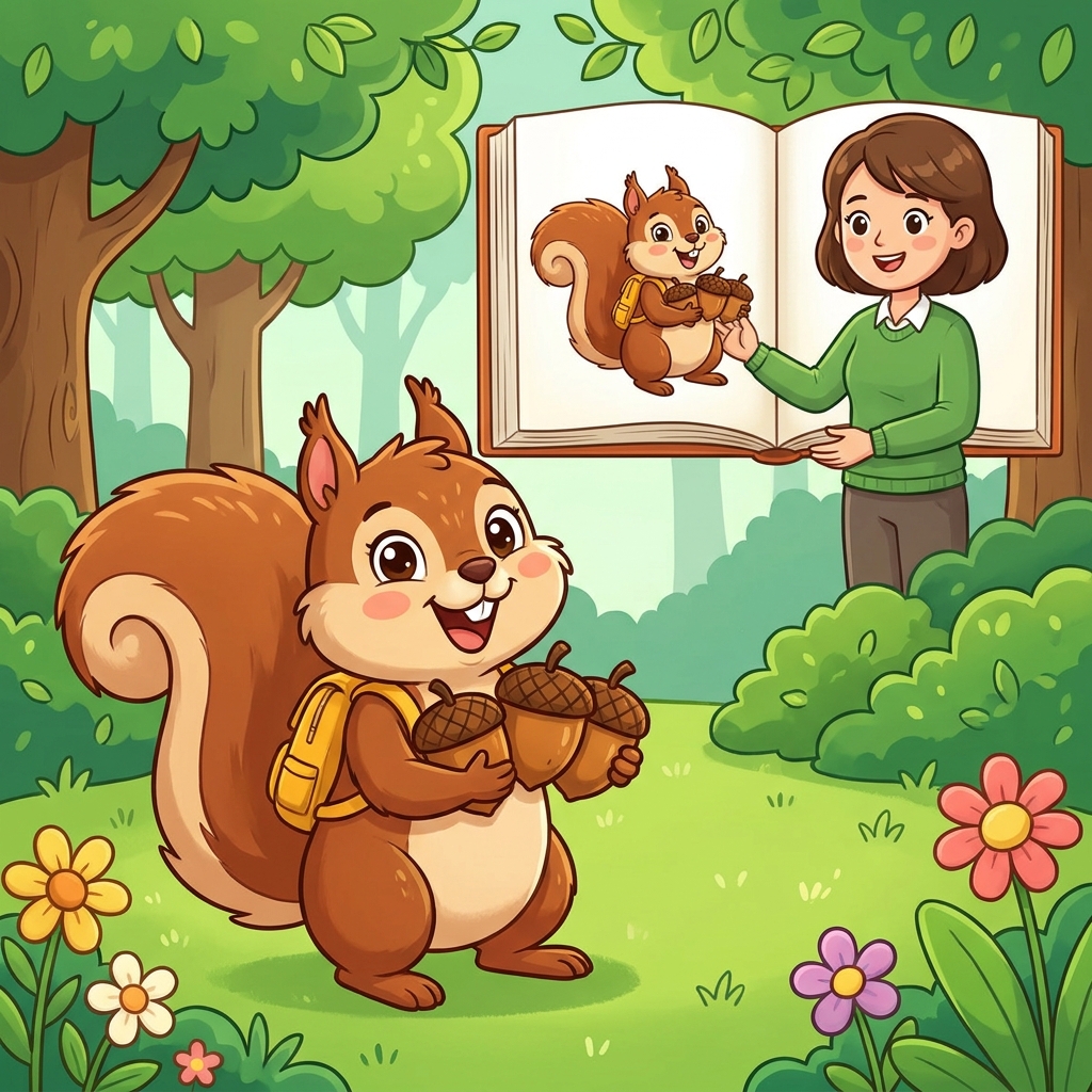 Active listening helps us understand what we hear. A teacher reads a story about a squirrel who gathers nuts for the winter.