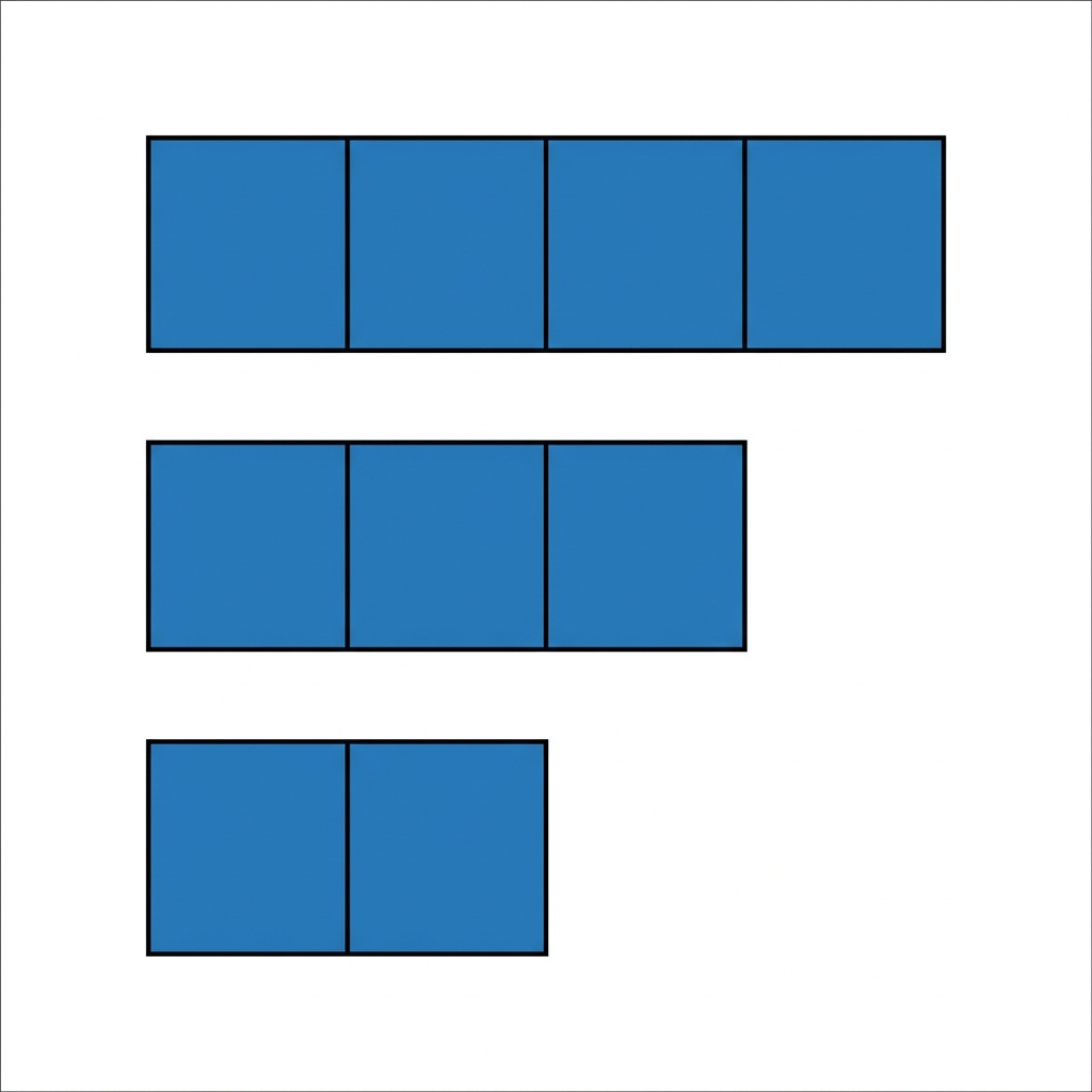 This shape has 3 rows, but the rows have different numbers of squares. It is not an array because the rows are not equal. To.