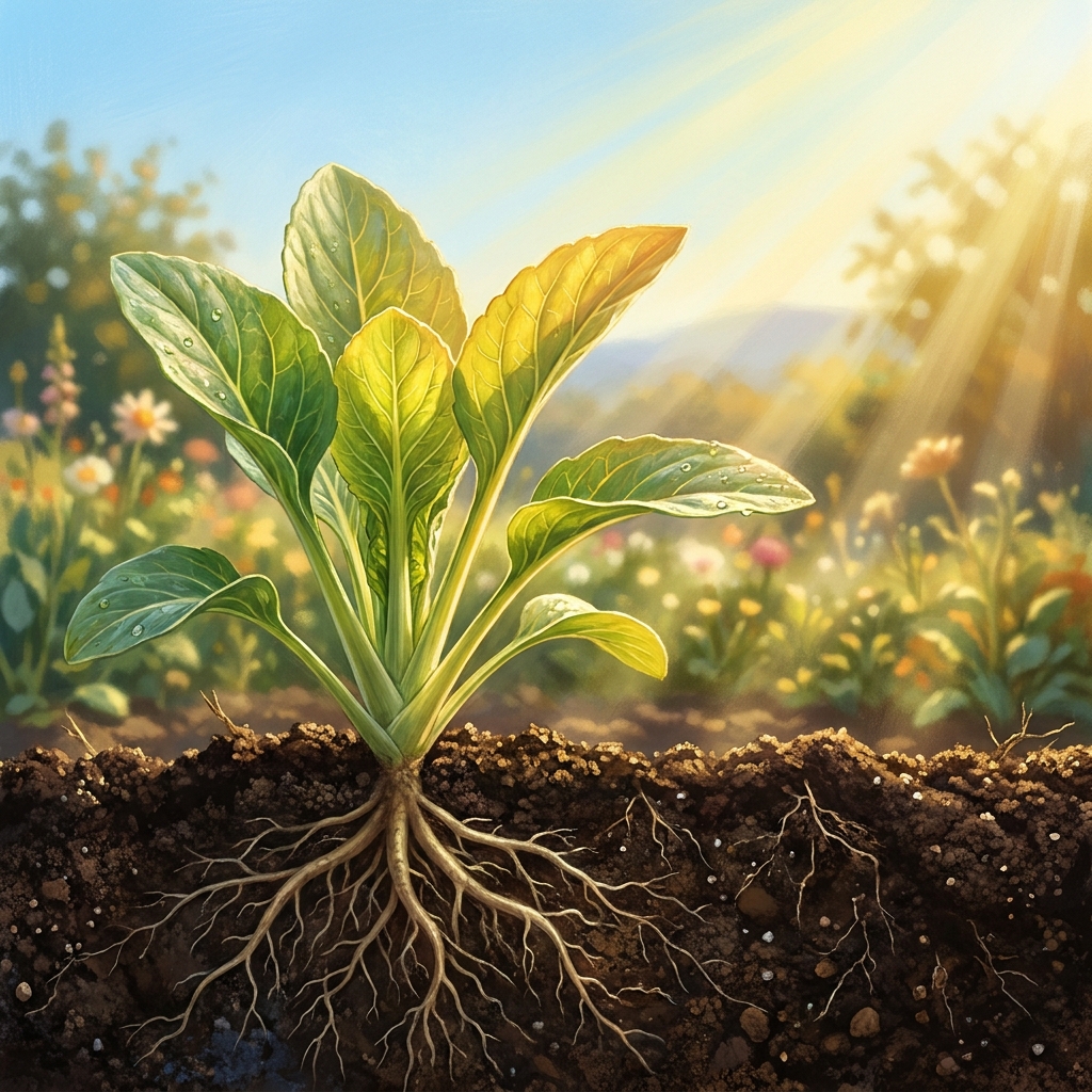 The text says, 'Plants use photosynthesis, which is the process of turning sunlight into energy to grow.' We can see that.