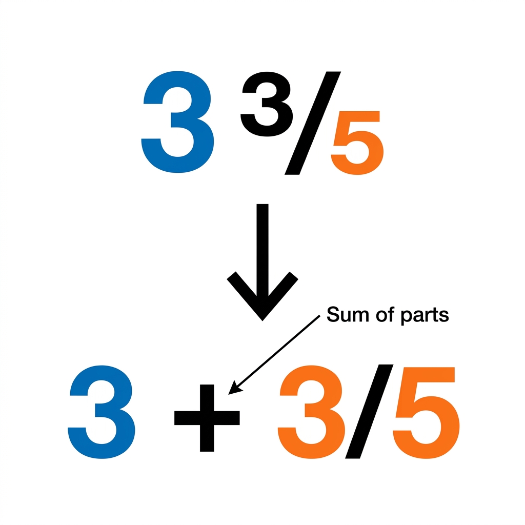 We want to subtract 1 1/5 from 3 3/5. We have 3 wholes and 3/5, and we take away 1 whole and 1/5.