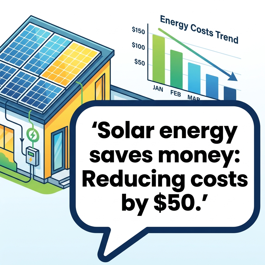 In the solar energy example, the point is that solar energy is good for homes. The reason is that it saves money. The.