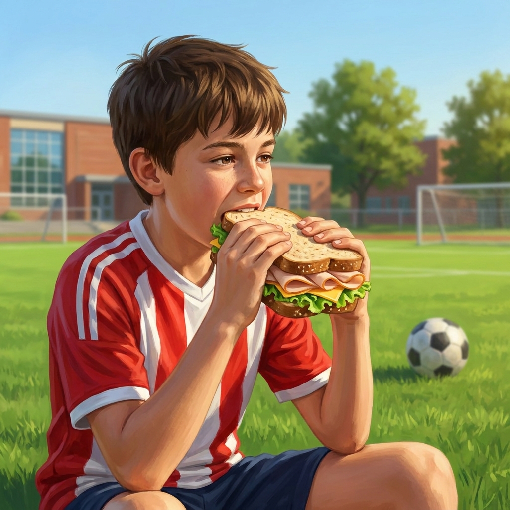 When you eat a sandwich before a soccer game, your body does not just store the food. It breaks the sandwich down into.