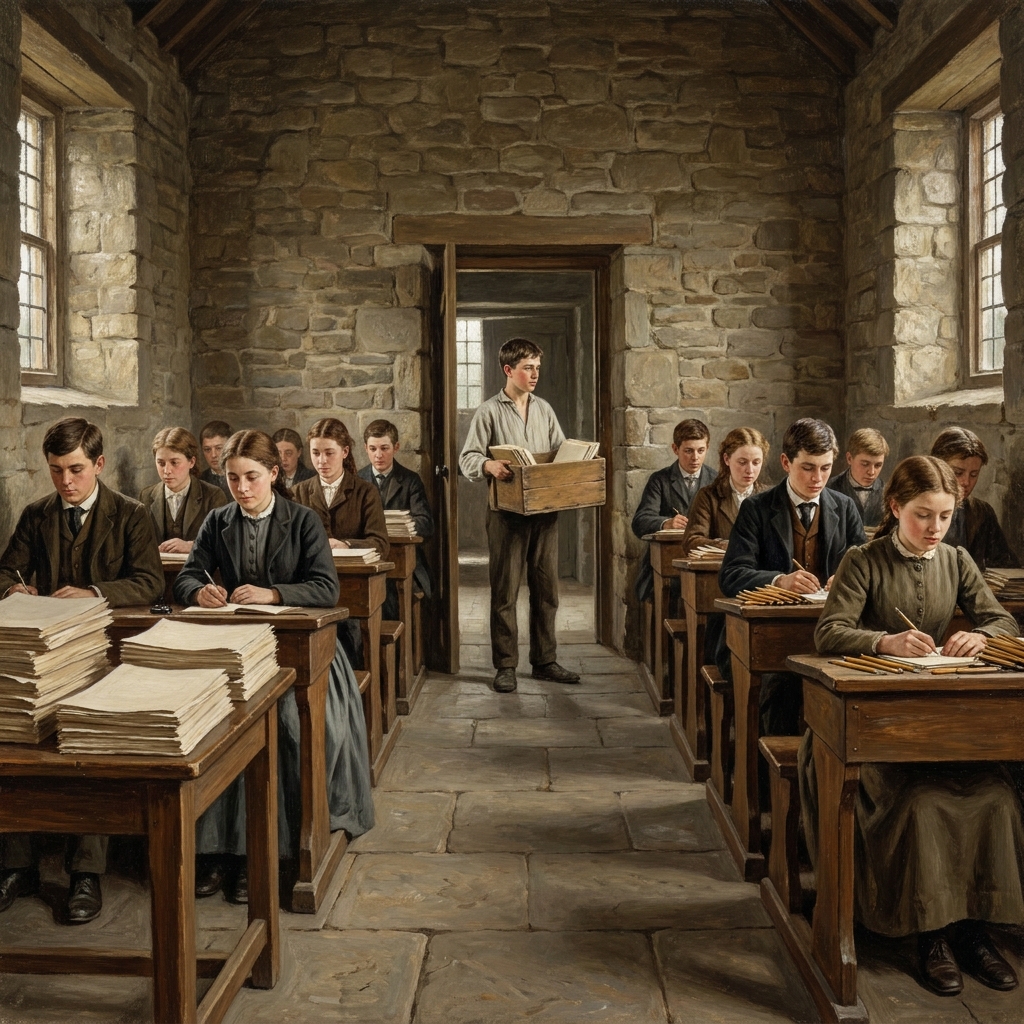 Imagine students in separate, walled-off classrooms. Each classroom has plenty of paper but no pencils, while another.