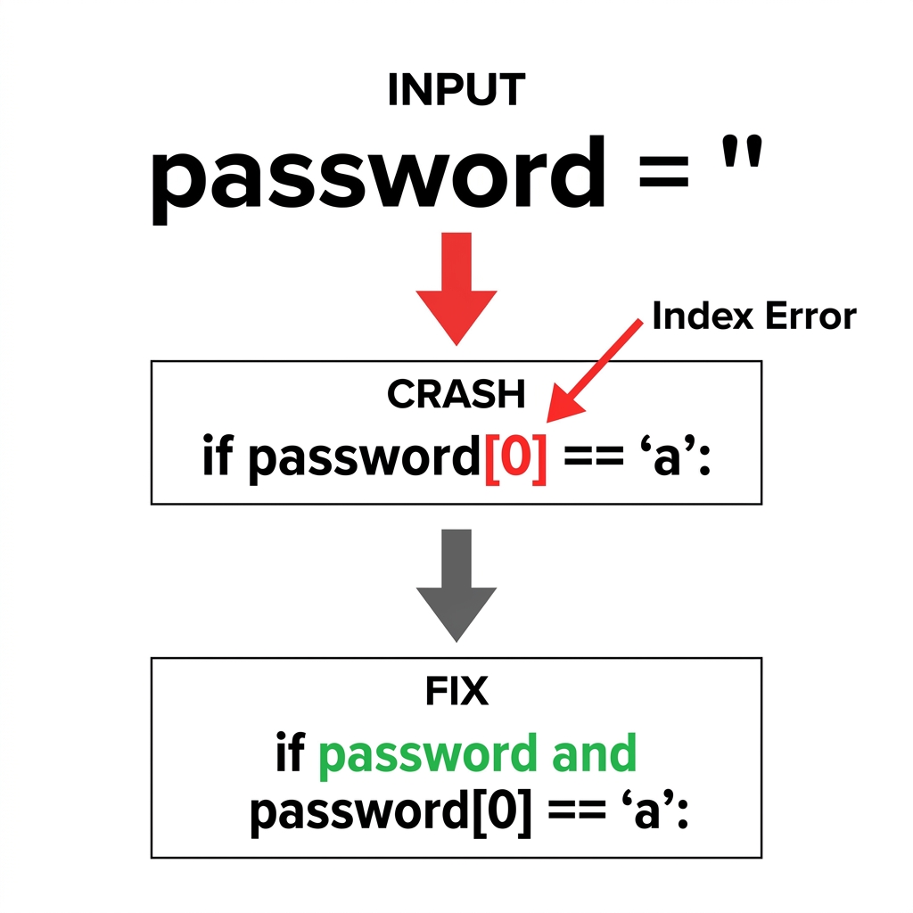 Imagine a login script that fails when the password field is empty. We trace the code to see why it crashes.