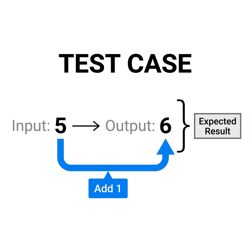 A test case is a specific set of inputs and expected outputs. If we have a program that adds 1 to a number, a normal test.