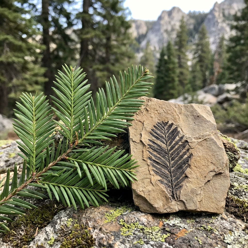 Now let's look at the Sierra Nevada mountains. We can compare a modern redwood tree to a fossilized redwood leaf found in.