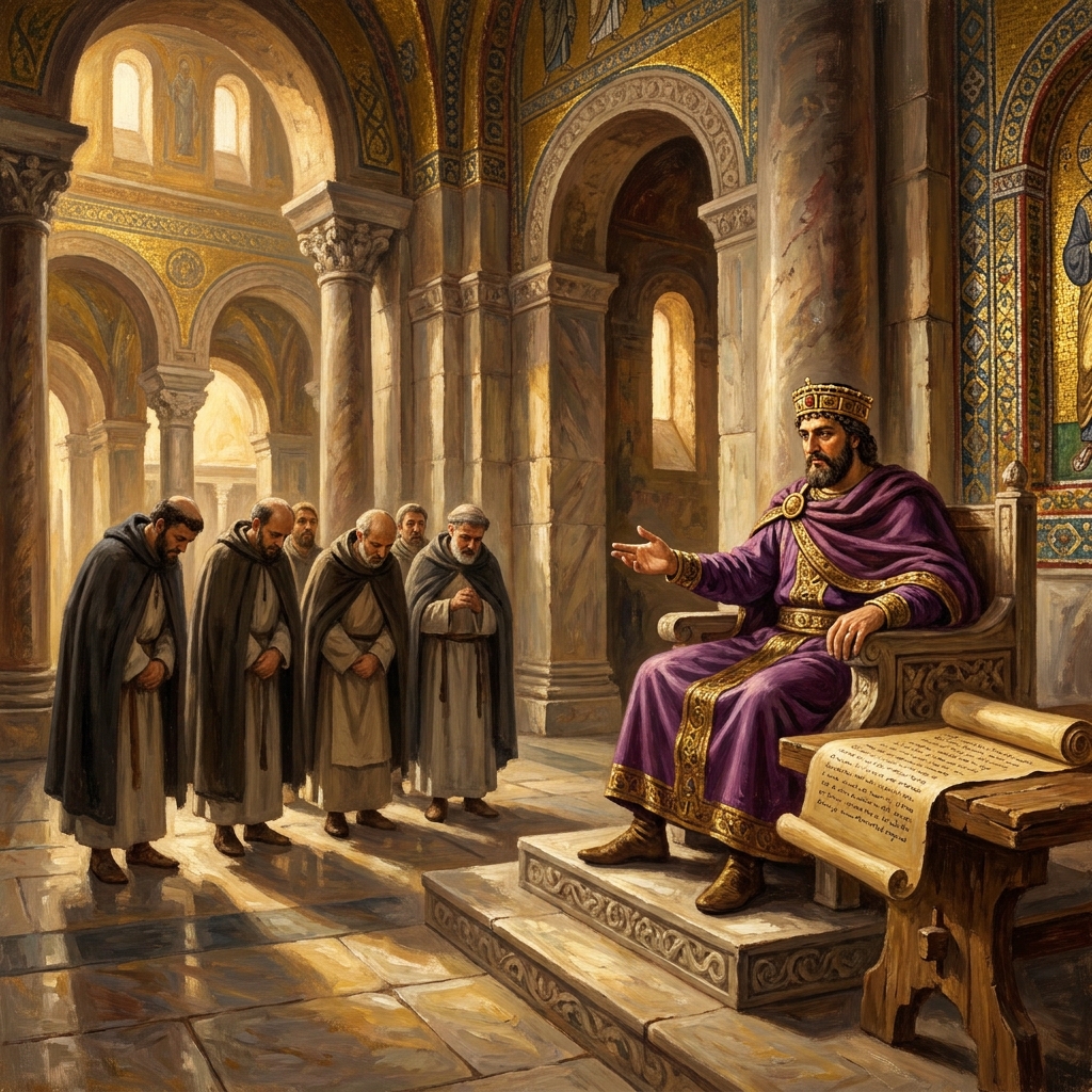 The Byzantine law code, known as the Justinian Code, explicitly stated that the Emperor had the right to regulate church.