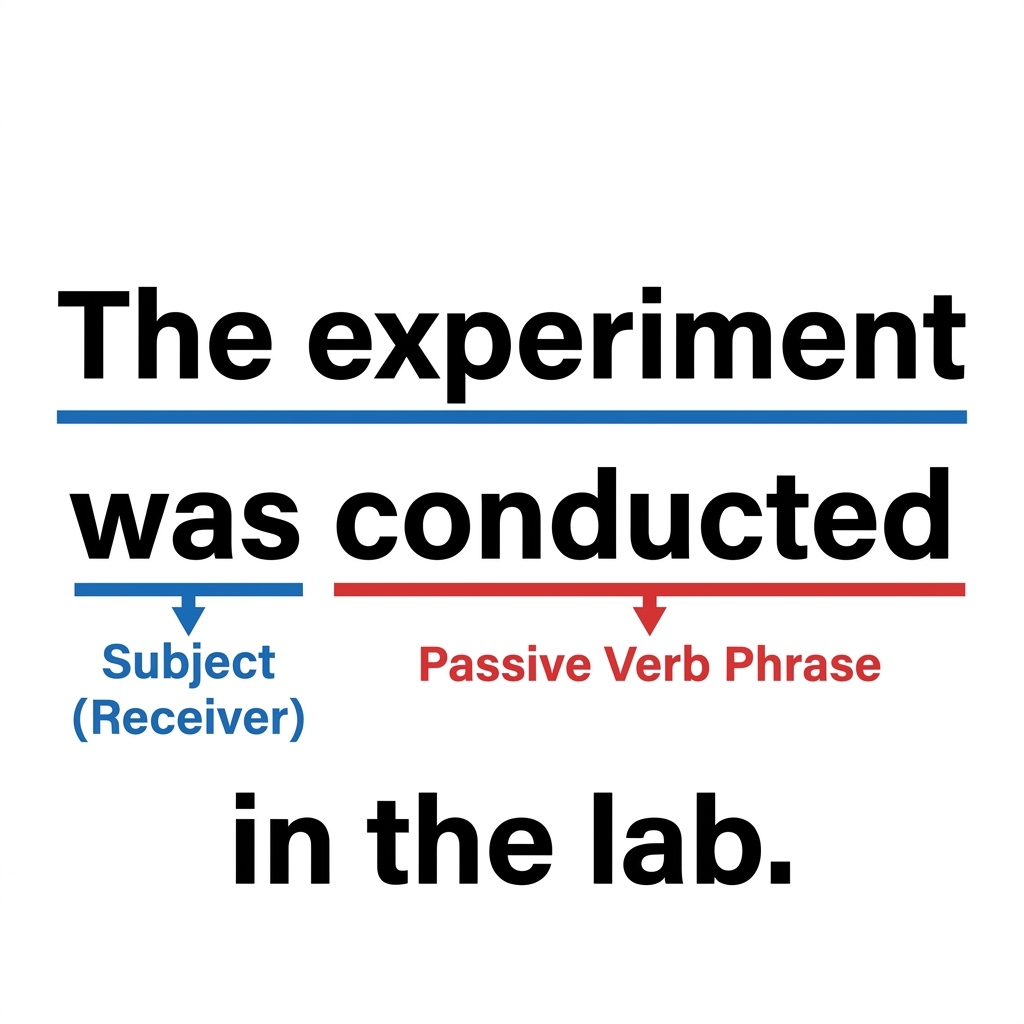 Example 2: The experiment was conducted in the lab. Here, the experiment is the subject, and it is receiving the action. We.
