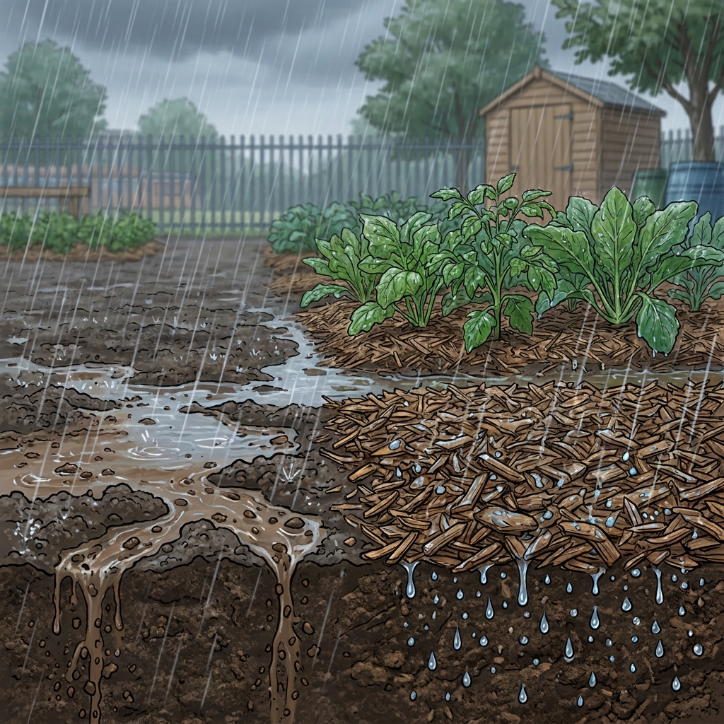 Soil erosion is another impact we can minimize. A school garden uses mulch, which is a layer of organic material like wood.