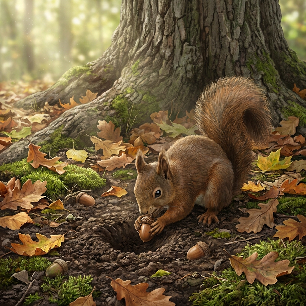 Animals also help plants by moving their seeds to new places. A squirrel often buries acorns in the ground to eat later. If.