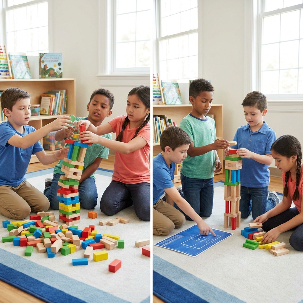 Think about building a tall tower with blocks. If four students try to build the tower at the same time without talking, the.