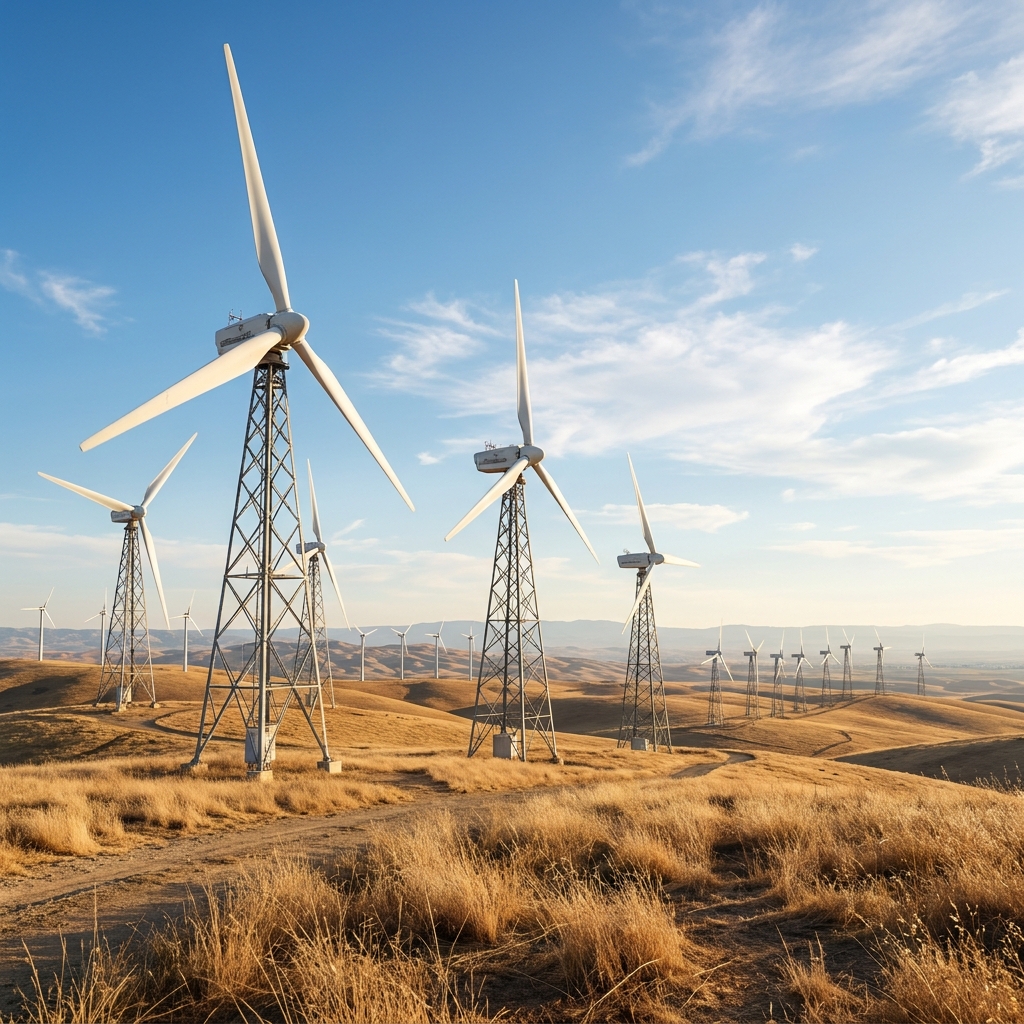 In the Altamont Pass, wind turbines capture moving air. The wind has kinetic energy, which the turbine converts into.