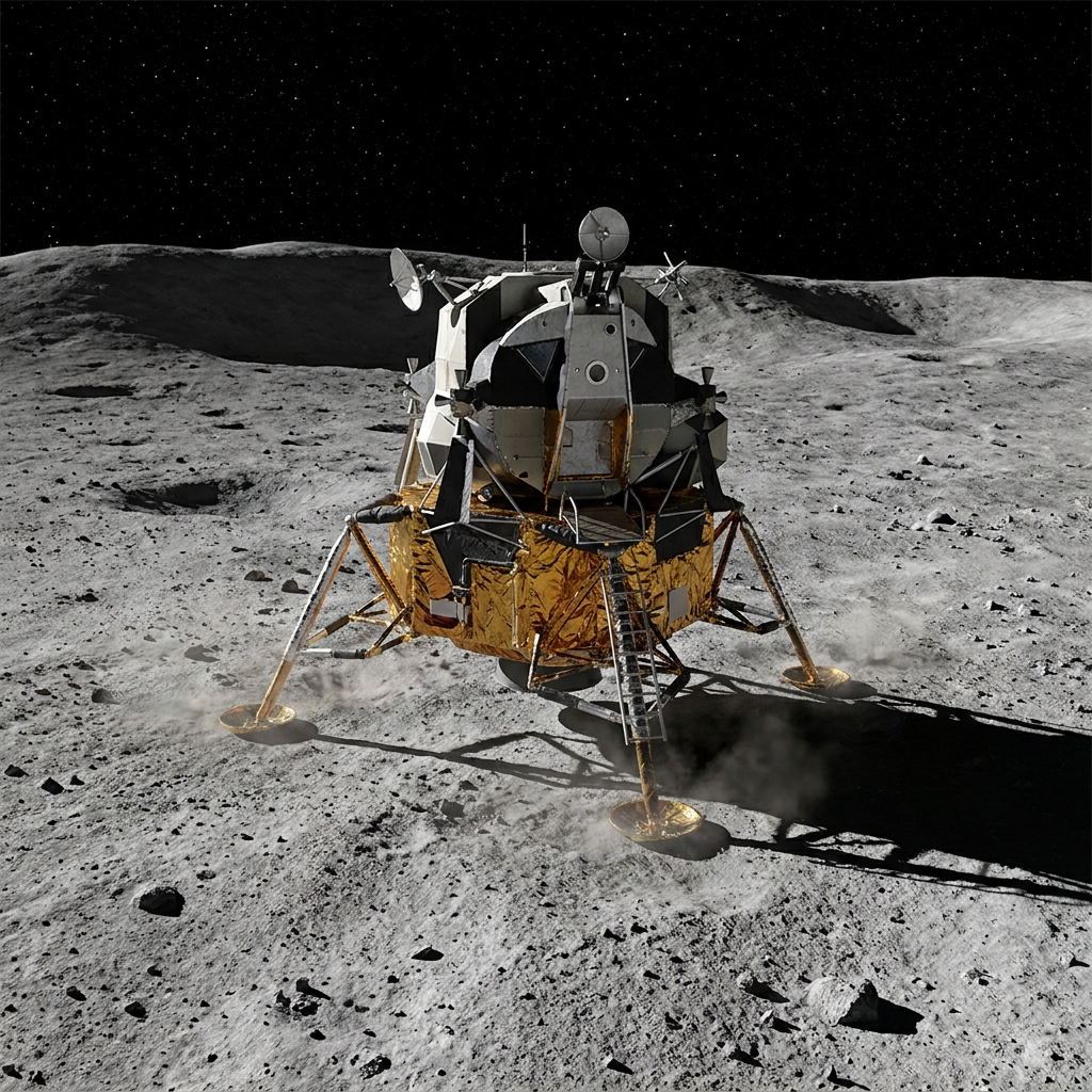 The author writes, As the Eagle touched the lunar surface, the world held its breath, waiting for the first words from the.