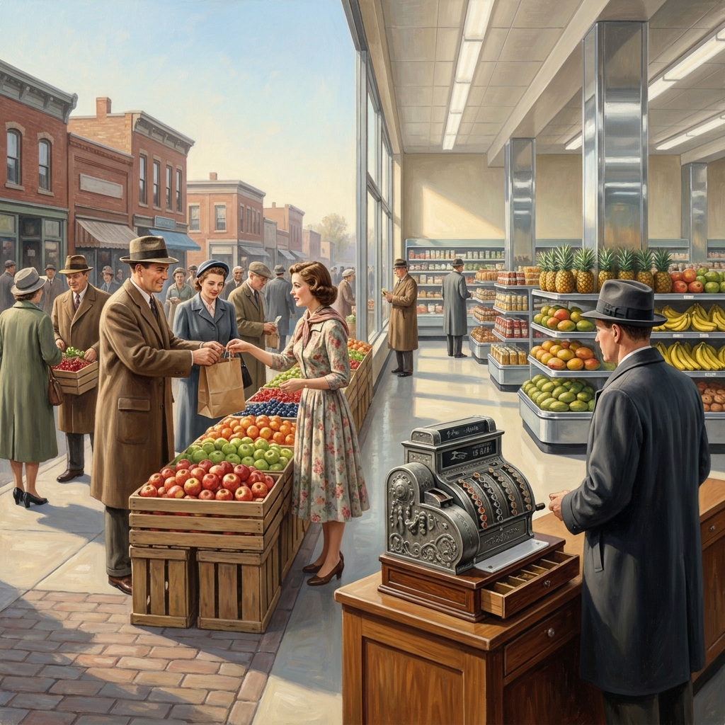 Now let's examine global trade. When you visit a local farmers market, you buy fruit grown nearby. At a large global.