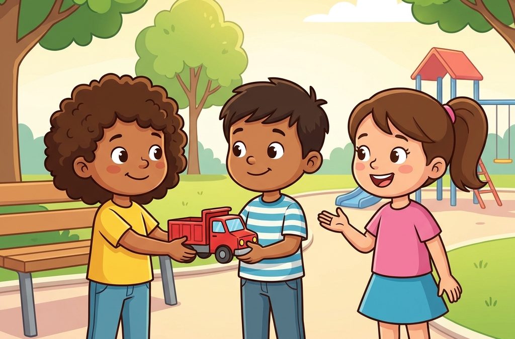 A kindergarten speaking lesson built around sharing toys