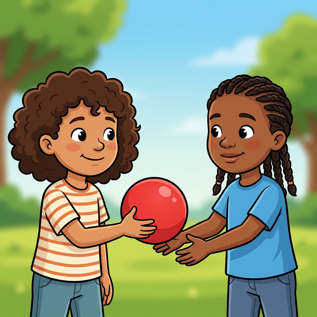 When we share, we take turns. I speak to ask for a turn. I give the ball to you.