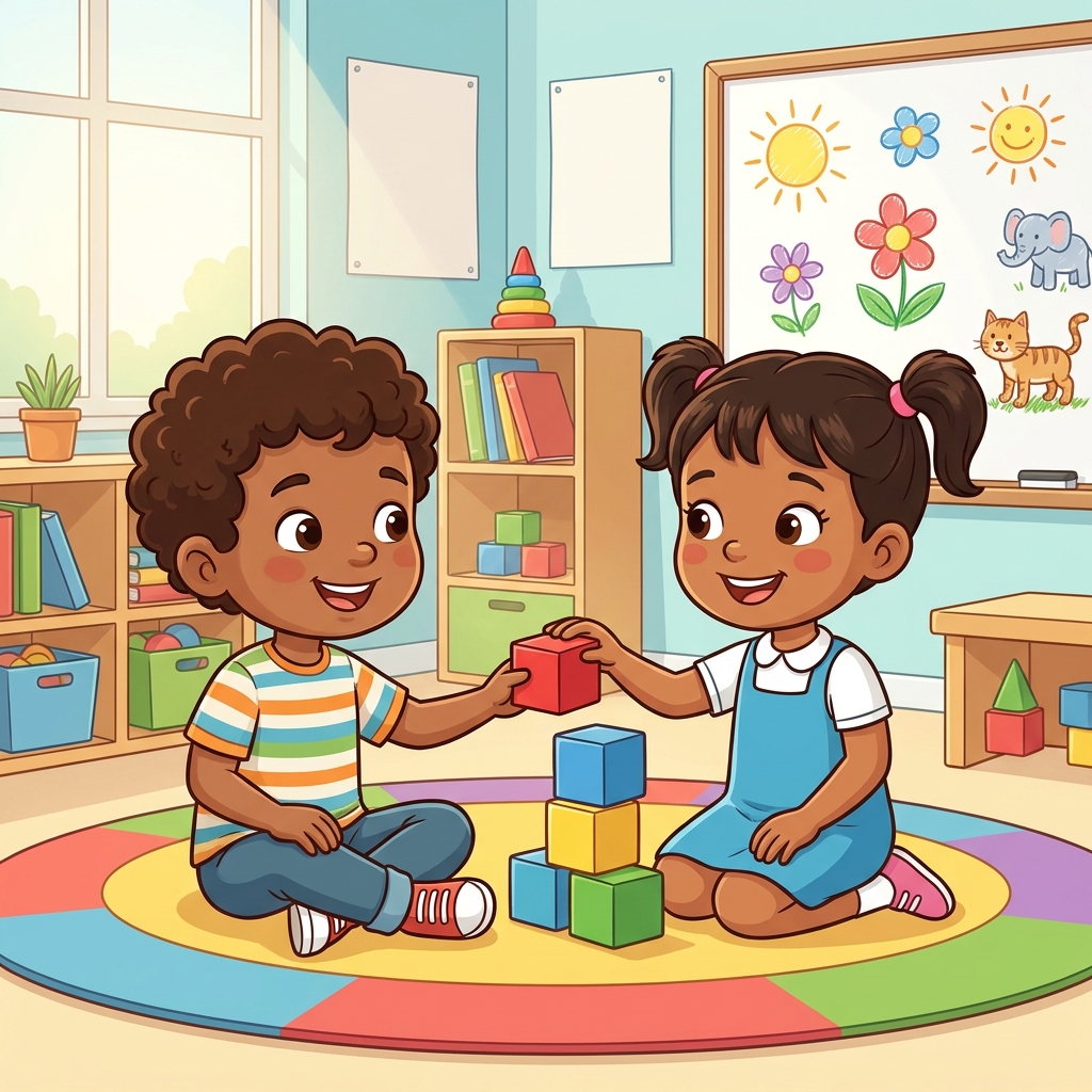Good citizens are kind. They share toys. They speak to help friends play.