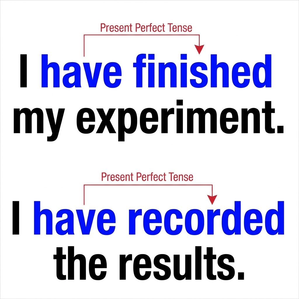 The student said, 'I have finished my experiment, and I have recorded the results.' Both parts use 'have' to show the.