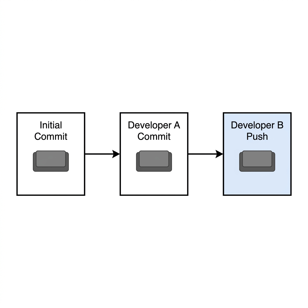 Imagine a mobile app feature that adds a login button. Developer A commits the button code. Developer B pulls the code, adds.