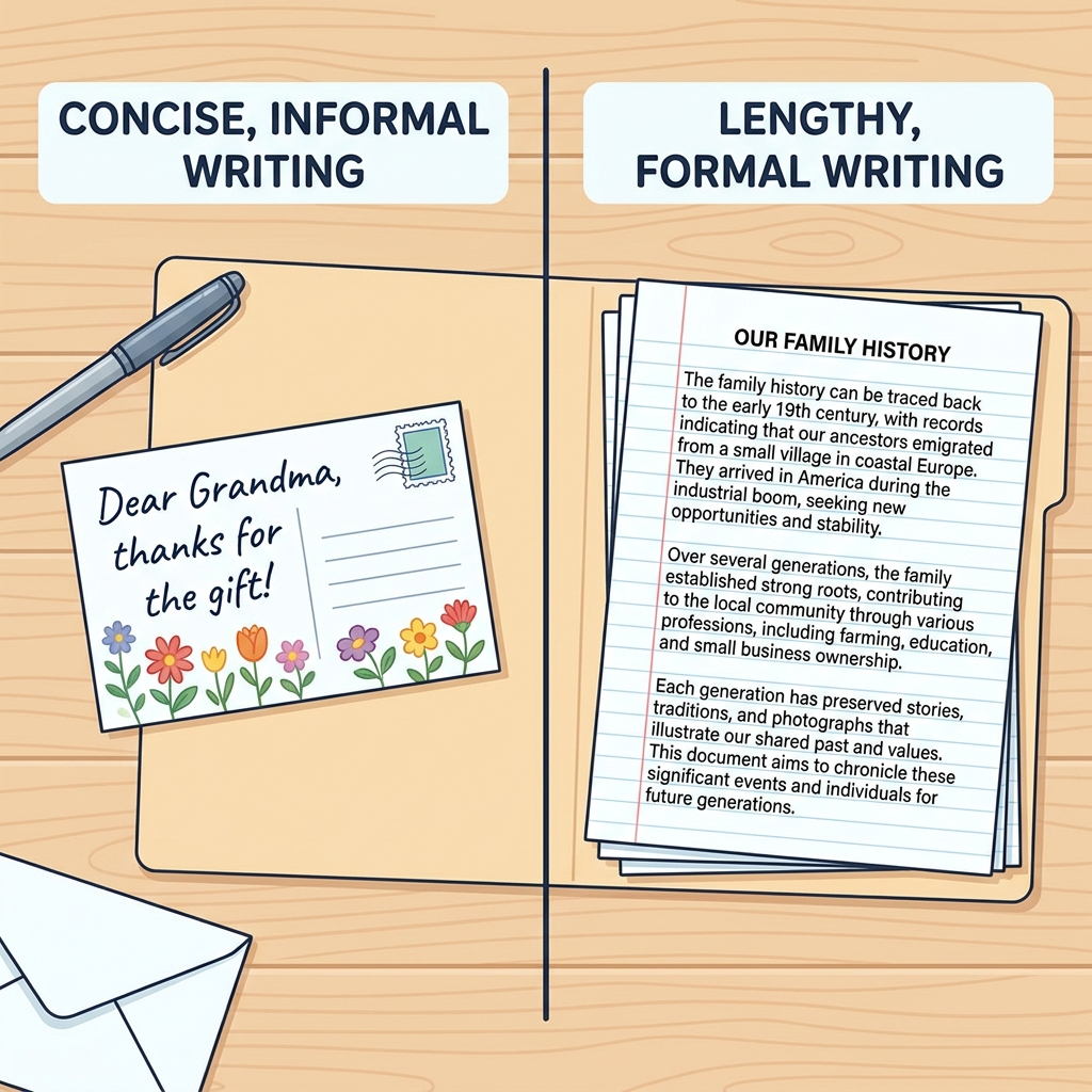 Now let's look at shorter writing tasks. When you write a quick thank-you note to a relative, you can be warm and personal.