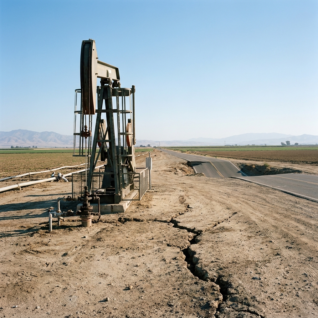In the Central Valley, farmers pump water from deep aquifers for their crops. When they pump too much water, the space.