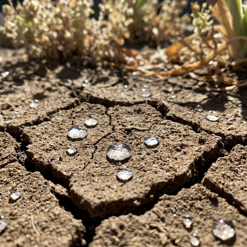 Consider a garden during a long, dry drought. The soil becomes extremely hard and dry. If you try to water this dry soil.