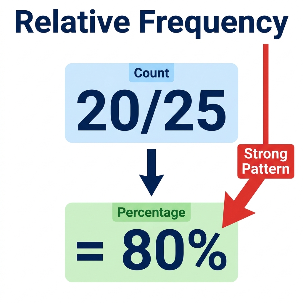 We can also use relative frequency. If 20 out of 25 students wear jackets in the cold, the relative frequency is 20/25, or.