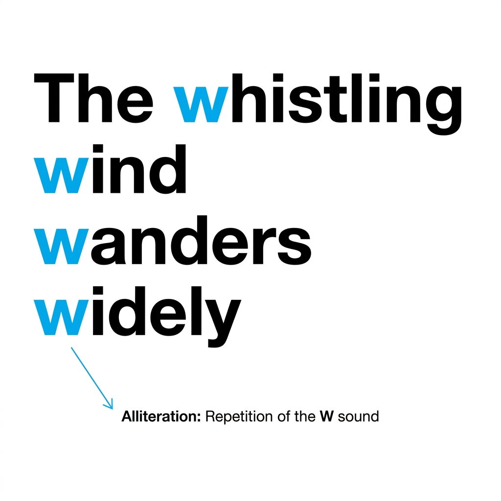Non-example: The wind is moving air. This is just a definition. A better example using sound repetition would be: The.