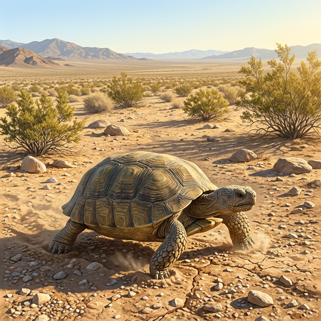 A desert tortoise walking at a steady speed is an example of balanced forces in a way, but when it starts to walk, that is.