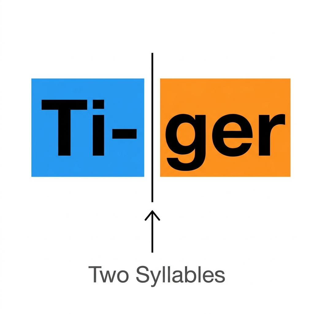 Say it with me. Ti-ger. We hear two sounds in this word. We broke it apart!