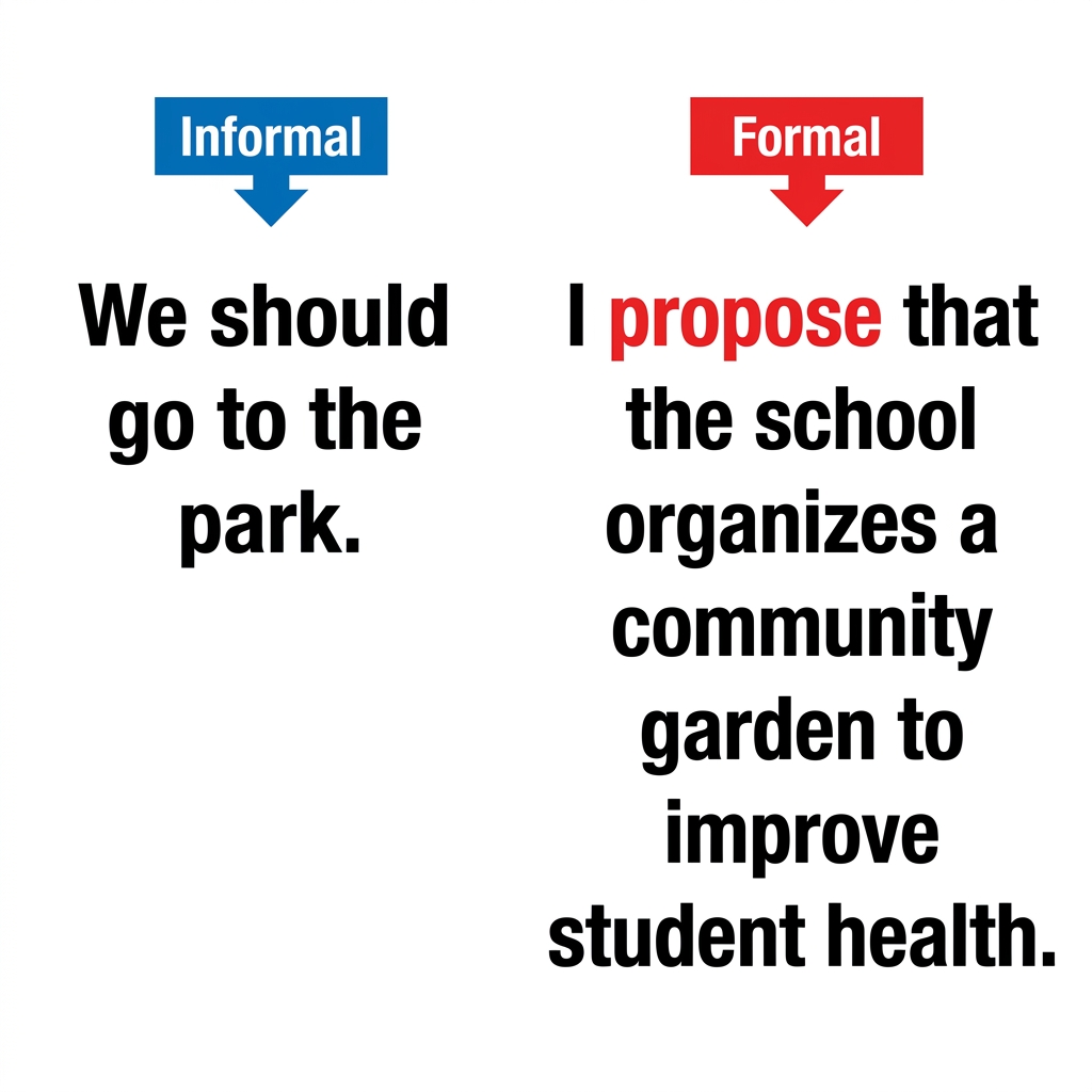 When you talk to a friend, you might say, 'We should go to the park.' When you write a formal letter to a principal, you.