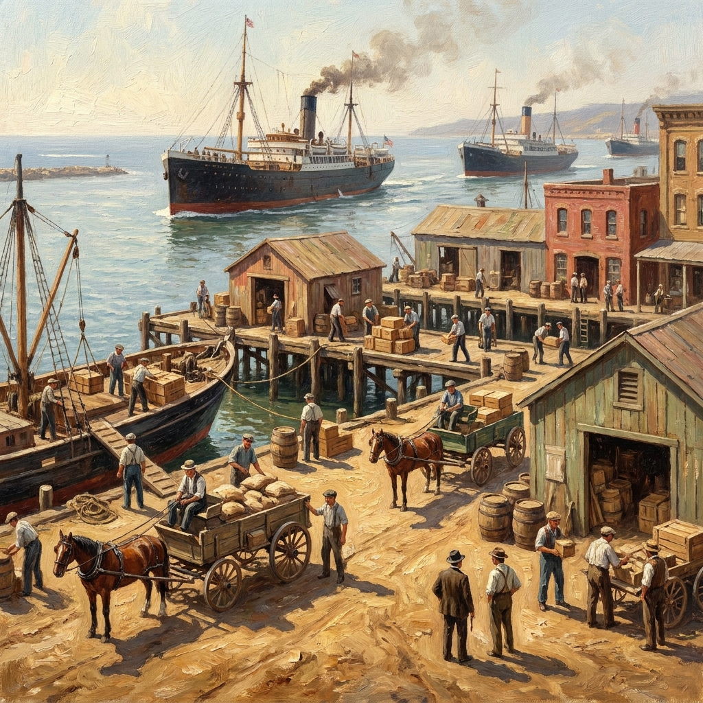Cargo ships arrive at the Port of Long Beach carrying goods from countries across the Pacific. This trade connects.