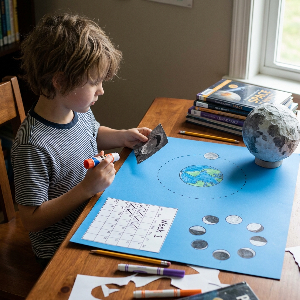 A research project about the moon takes a week to complete. Because the purpose is to teach science, the writer includes.