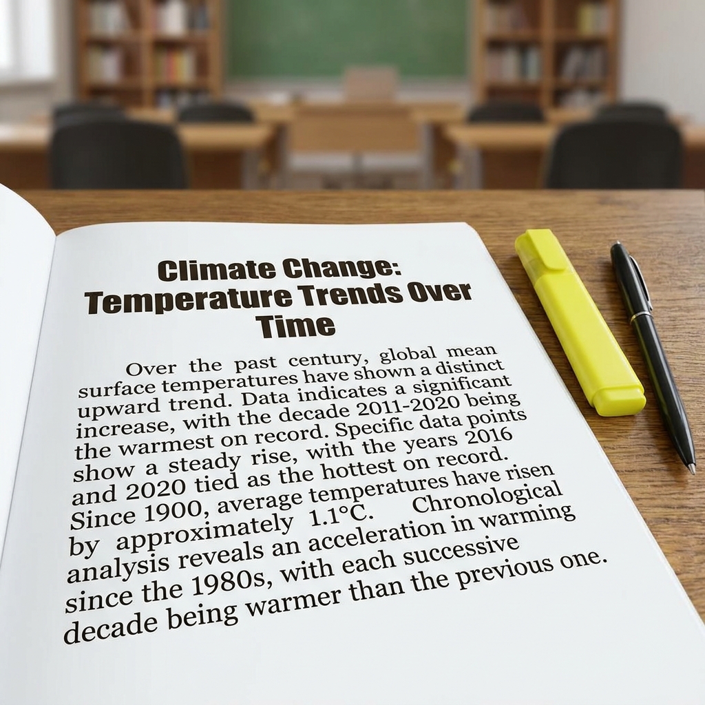 Example 1: A printed article on climate change uses detailed descriptions of temperature trends over time. This is effective.