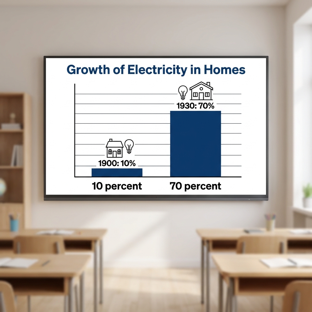 Example two: A report states, 'In 1900, only 10 percent of homes had electricity, but by 1930, that number rose to 70.