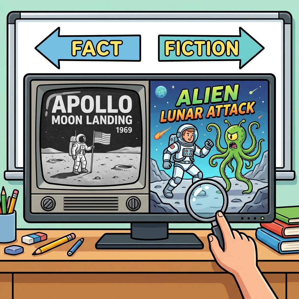 A movie about the moon landing is a secondary source because it is created long after the event. If the movie adds a scene.