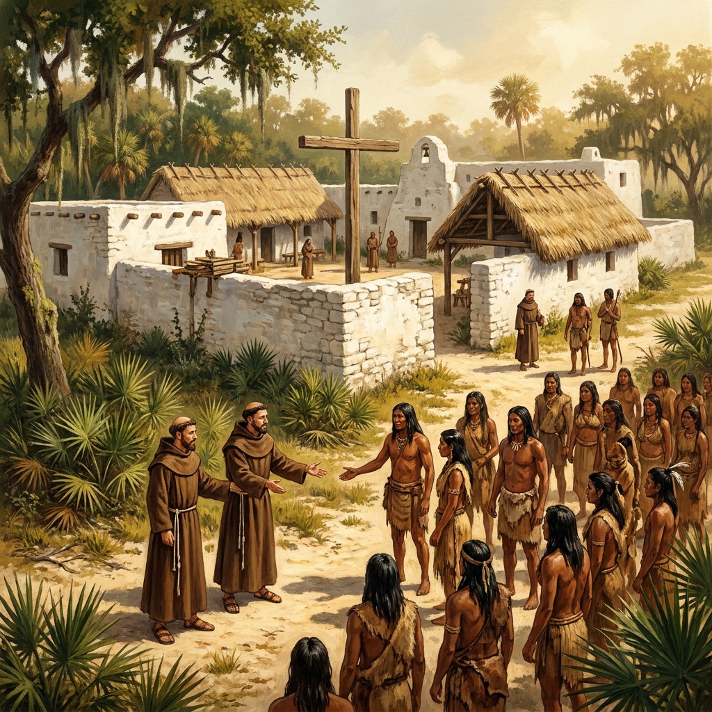 Spanish missions in Florida were built to convert people to Christianity and to claim the land for Spain. By building a.