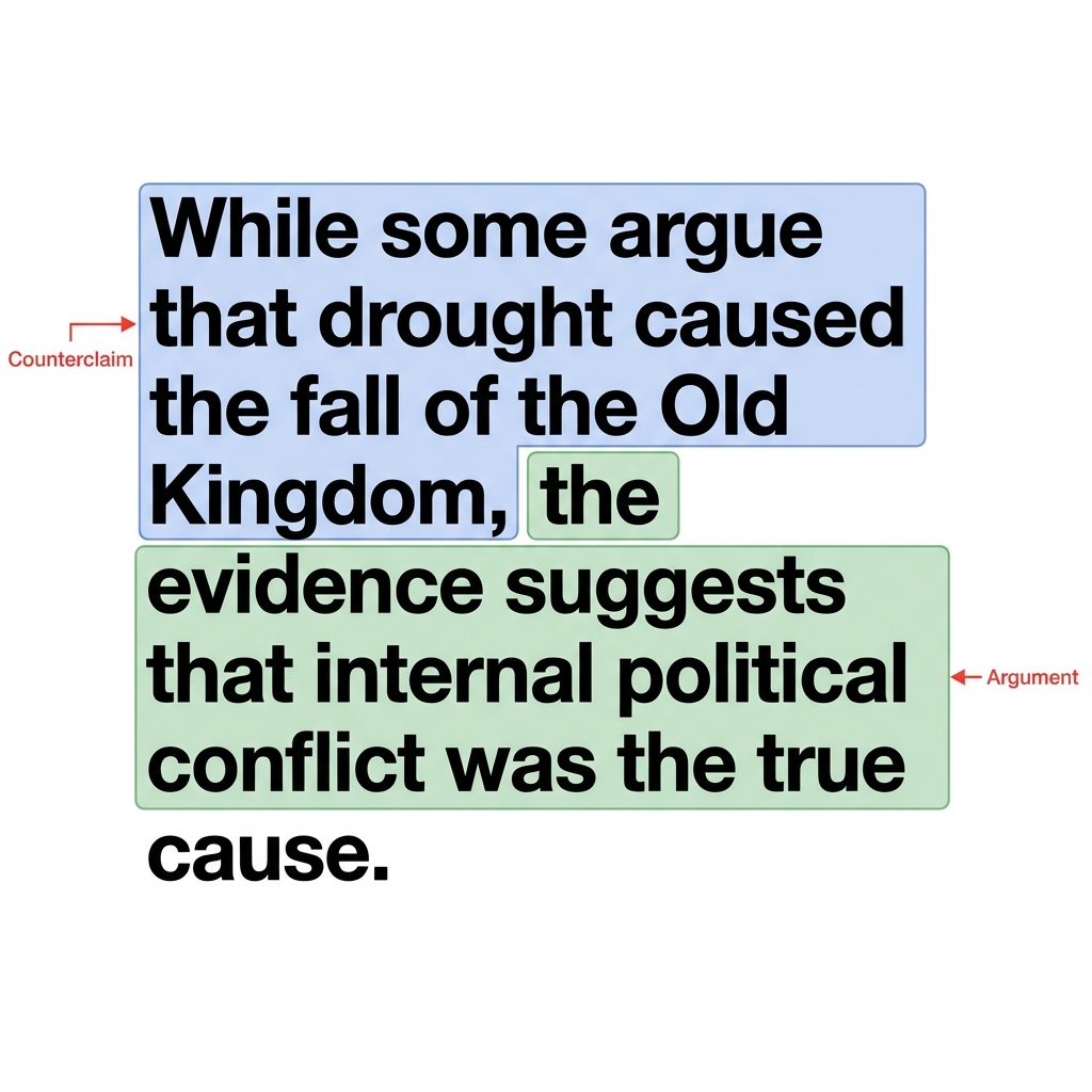 Another example is: 'While some argue that drought caused the fall of the Old Kingdom, the evidence suggests that internal.
