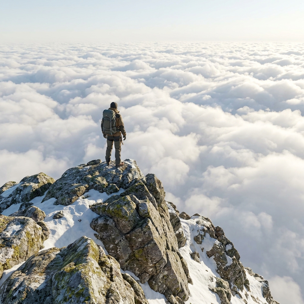 Example 1: 'When I finally reached the top of the mountain, my legs were shaking, but looking out at the clouds below, I.