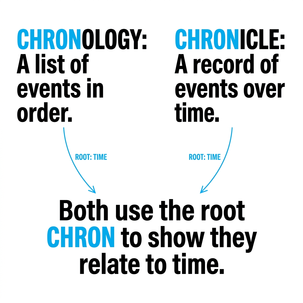 A chronology is a list of events in the order they happened in time. A chronicle is a record of events over time. Both use.