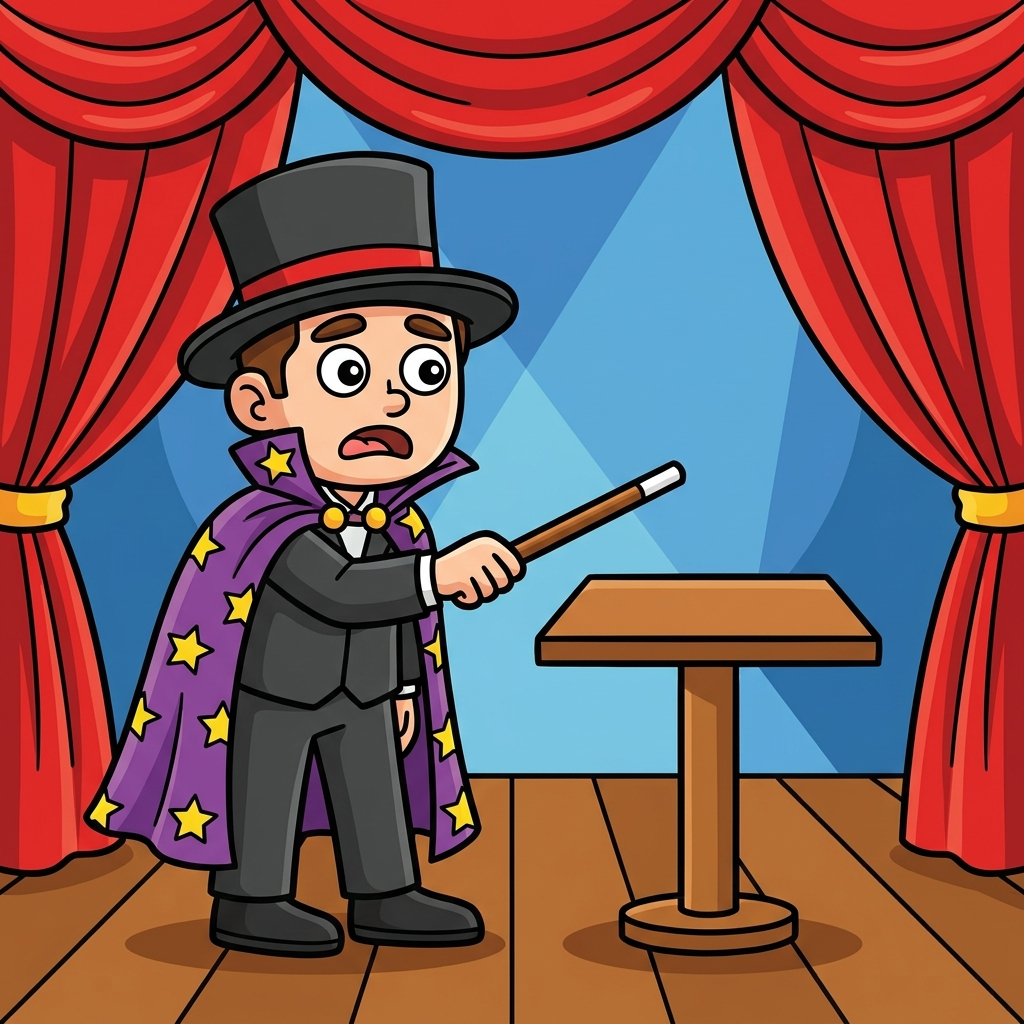 The story says, The magician waved his wand and made the rabbit disappear. Let's figure out what disappear means.