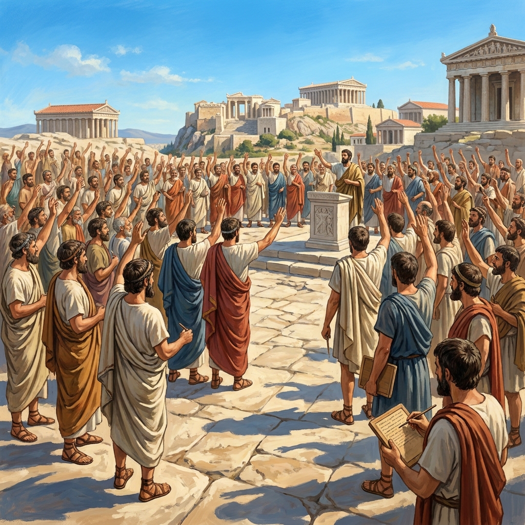 In the Athenian Assembly, citizens met on the Pnyx hill to vote on war or taxes. This is a direct democracy because the.