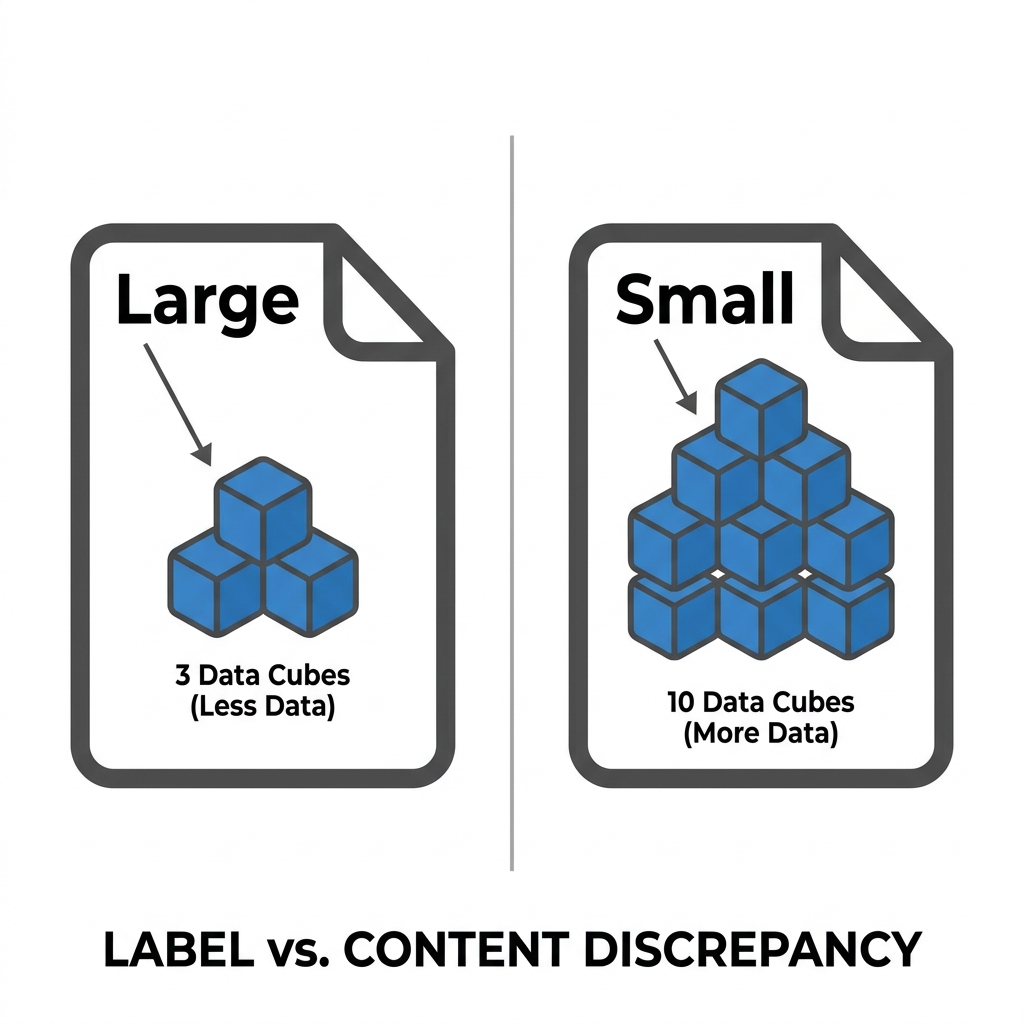 Imagine two files that are the exact same type and have the exact same content. If one file is labeled as 'large' but.