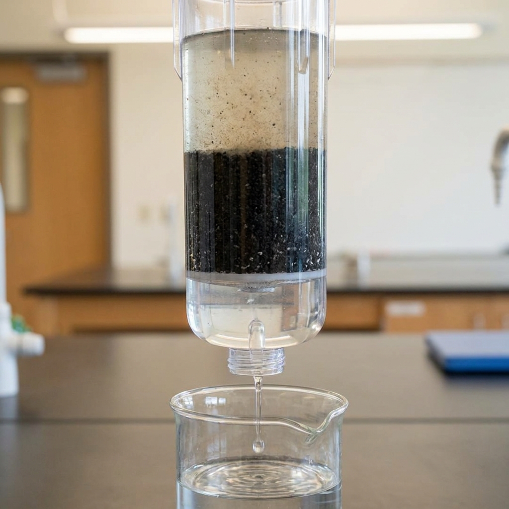 In Summary A, the central idea is the function of the filter. It identifies the material (charcoal) and the result (clean.