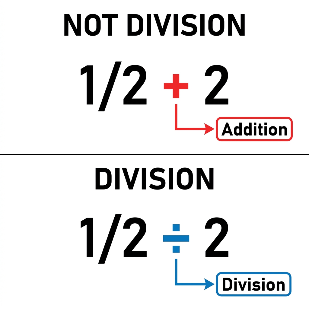 Non-example 1: 1/2 plus 2. This is addition, not division. To make it division, we would write 1/2 divided by 2.