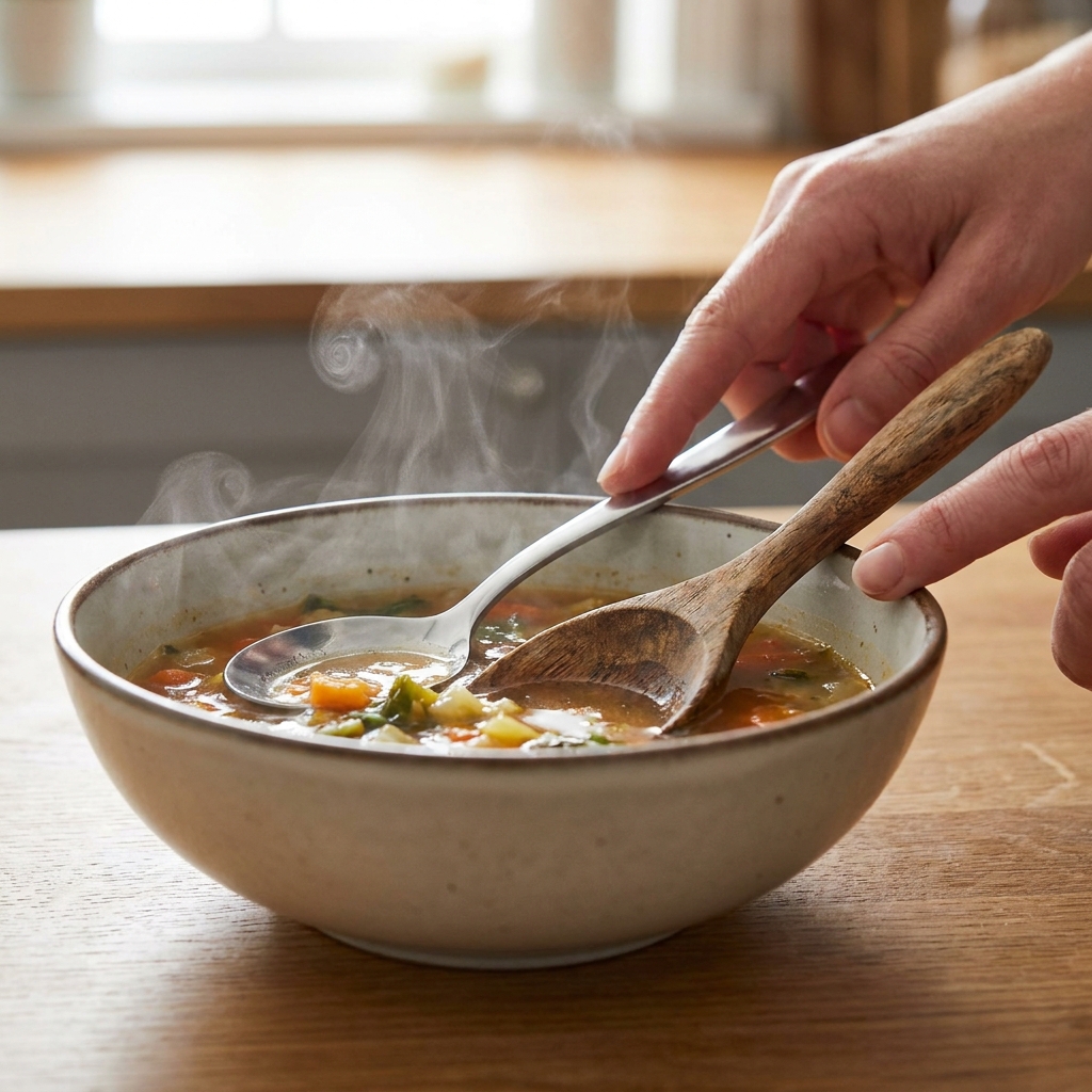 A metal spoon and a wooden spoon placed in a bowl of hot soup will feel different to the touch after a few minutes. The.