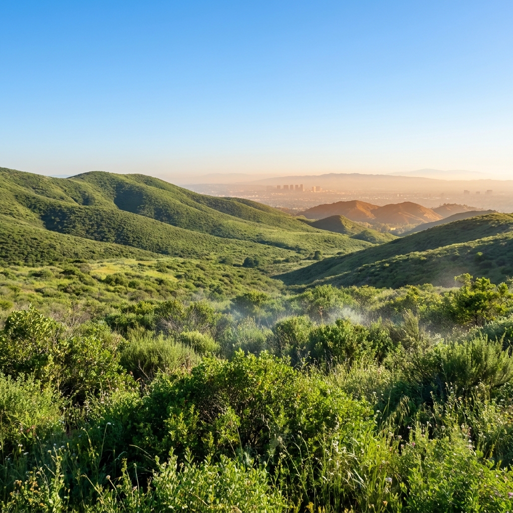 In contrast to these heat-trapping surfaces, the rural foothills outside Los Angeles remain cooler. These natural areas are.