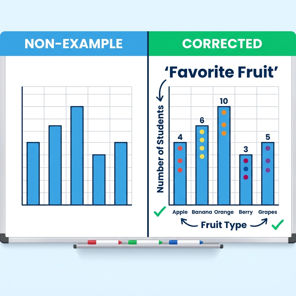 Another non-example is using a data display that has no labels or title. If the audience does not know what the numbers.