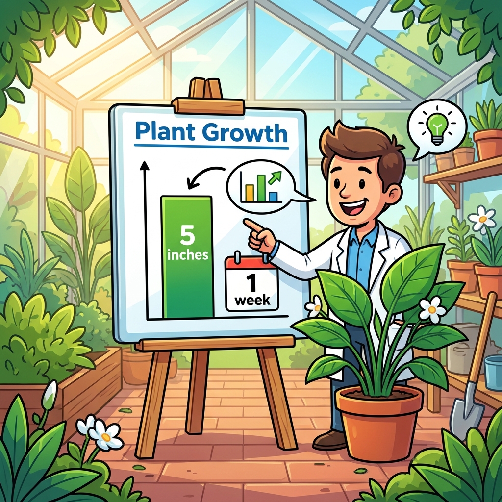 A scientist observes a plant and says, 'This plant grows faster with sunlight because the growth chart shows it grew 5.