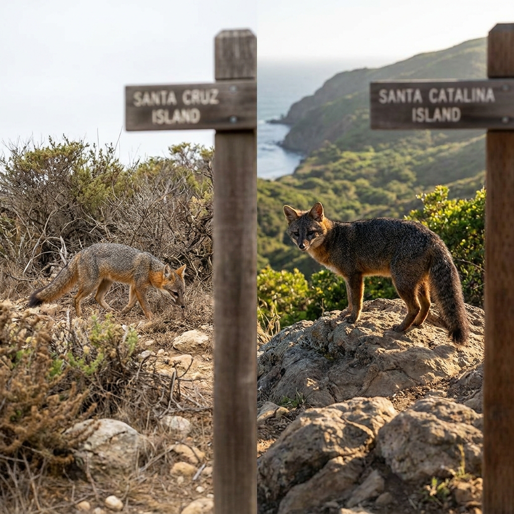 Island Foxes on the California Channel Islands evolved into different sizes. On one island, limited food meant only smaller.